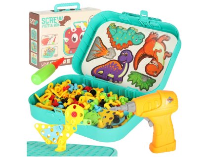 Klocki konstrukcyjne ukladanka w walizce kreatywna mozaika wkretarka dinozaur 167438