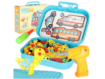 Klocki konstrukcyjne ukladanka w walizce kreatywna mozaika wkretarka pojazdy 167437