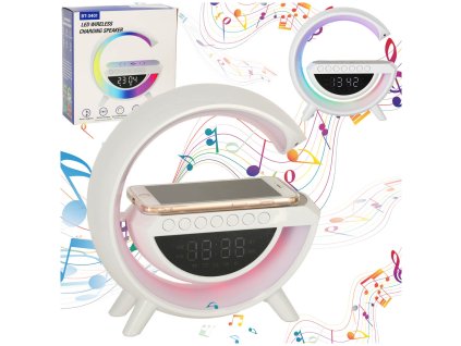 Lampka LED Gamingowa RGB glosnik ladowarka indukcyjna radio budzik zegar 168693