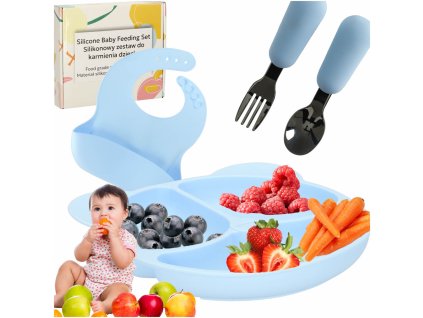 Naczynia silikonowe dla dzieci niemowlat zestaw stolowy 4 elementow mis niebieski 167175