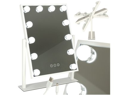 Lusterko do makijazu kosmetyczne podswietlane LED Hollywood z 12 zarowkami USB 30 x 40 cm 158286