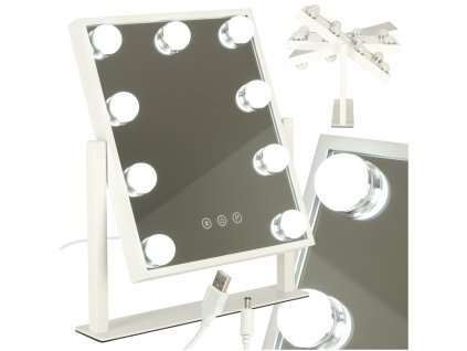 Lusterko do makijazu kosmetyczne podswietlane LED Hollywood z 9 zarowkami USB 25 x 30 cm 158285