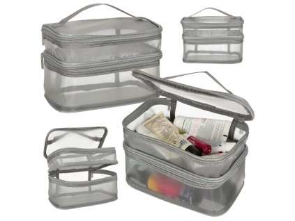Kosmetyczka podrozna organizer skladany pietrowy do przechowywania kosmetykow akcesoriow szary 158302