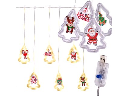 Lampki LED kurtyna z obrazkami w choinkach 3m 140799