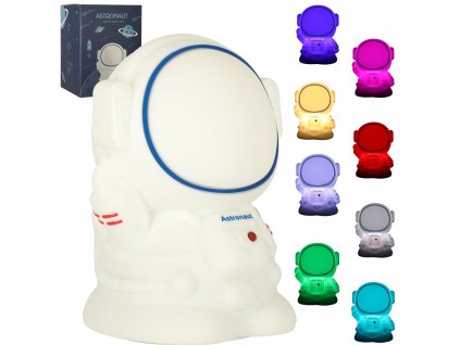 Lampka nocna dla dzieci silikonowa dotykowa miekka 8 LED USB RGB biala astronauta 165489