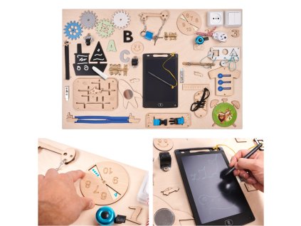 Tablica manipulacyjna drewniana sensoryczna zielony zegar 75x50cm 139005