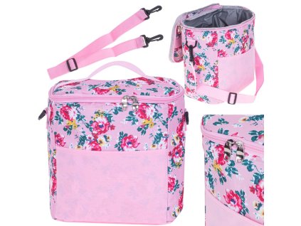 Torba termiczna plazowa na lunch plaze piknik 11L rozowa w kwiaty 131341