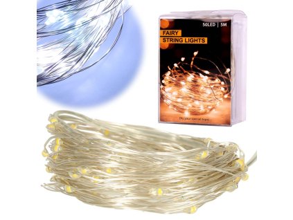 Lampki LED druciki dekoracyjne 5m 50LED zimny bialy 148249