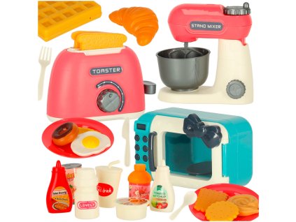 Zestaw Kuchenny Mikrofala Toster Mikser Jedzenie i Akcesoria Zabawa w Gotowanie 164256