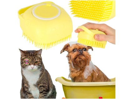 Szczotka silikonowa czyscik myjka do mycia psow kotow z dozownikiem zolta 167488