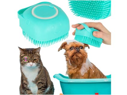 Szczotka silikonowa czyscik myjka do mycia psow kotow z dozownikiem mietowa 167476