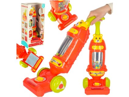 Odkurzacz dla dzieci pionowy interaktywny z dzwiekiem malinowy 46cm 169763