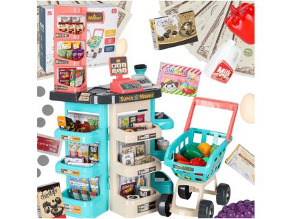Sklep dla dzieci supermarket stragan wozek na zakupy akcesoria mietowy 175712