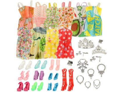 Ubranka dla lalek sukienki buciki bizuteria duzy zestaw XL 43 elementy 147138