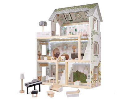 Dřevěný boho domeček pro panenky LULILO FLORO + LED osvětlení