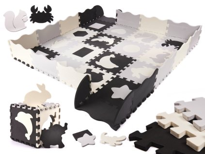Pěnová puzzle podložka / ohrádka černá-šedá-ecru 36 ks