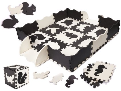 Pěnová puzzle podložka pro děti 25 kusů černá a bílá