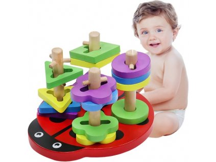 Dřevěné navlékací puzzle - beruška