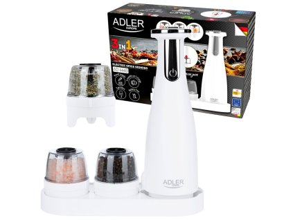 Adler AD 4449w Sada 3 mlýnků na koření mlýnek na pepř solnička pepřenka elektrická USB -C 1500 mAh