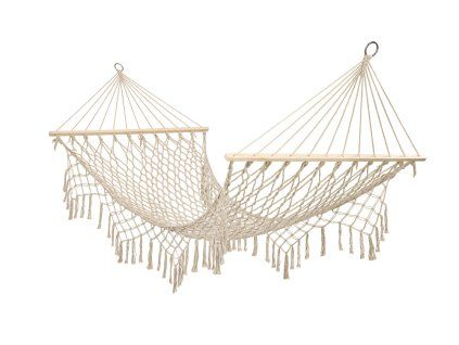 Zahradní houpací síť boho se střapci 200cm - ecru