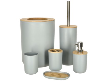 Koupelnová sada 6 ks dávkovače, mýdlenky a koše - šedá