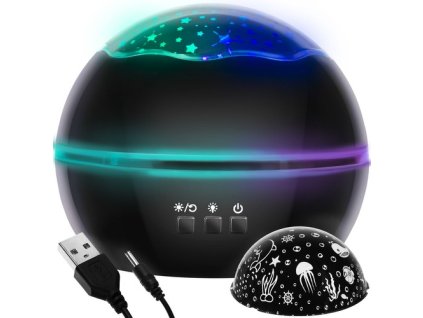 Noční lampa s projektorem - černá LP16857