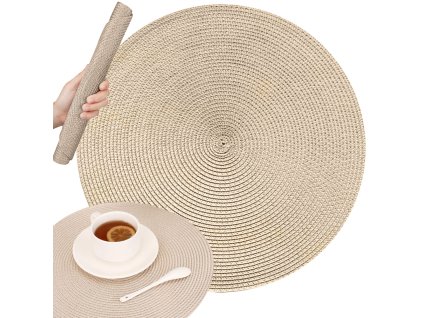 63414 kulate pletene prostirani na kuchynsky stul kremove