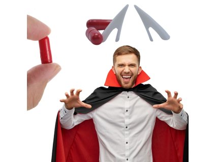65322 halloweensky upiri falesne zuby s krvi v kapsli dracula a vlkodlak