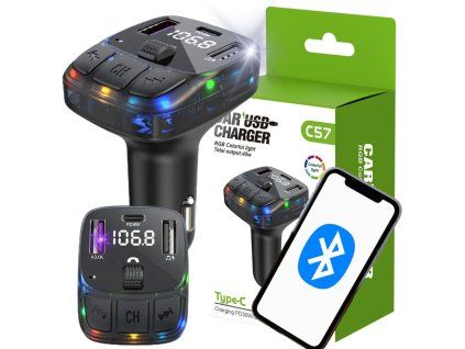 65856 5 eng pl car car mp3 wma transmitter 2xusb usb c bluetooth 5 3 led qc 3 0 6118 1