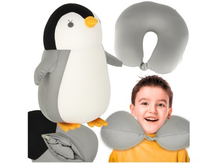 Cestovní polštářek 2v1 na krk - tučňák maskot do auta i letadla