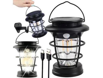 Solární kempování lucerna vedla zahradní lucerna usb soumrak pohybový senzor