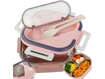 Lunchbox s průhledným víčkem a příbor 1000ml - růžový