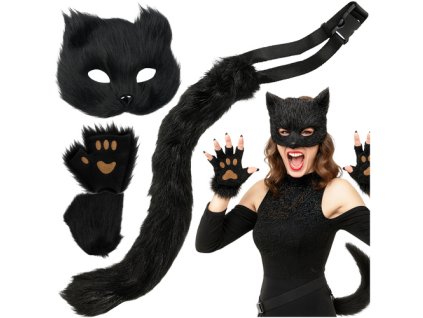 4dílný kostým kočky/lišky, černý, Ruhhy 26248