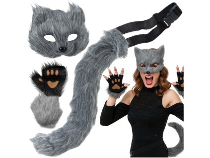 4dílný kostým kočky/lišky, šedý, Ruhhy 26247