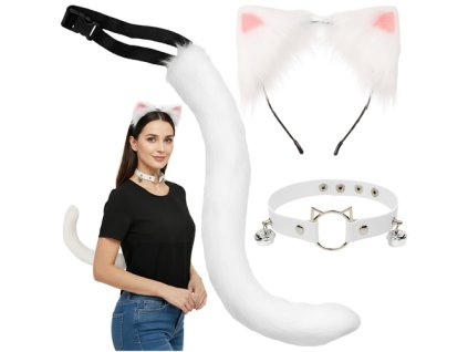 Trojdílný kostým kočky/lišky, bílý, Ruhhy 26584