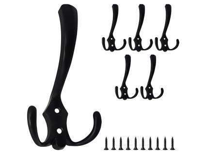 Černé nástěnné háčky silné háčky na oblečení ručníky 5 kusů kovové