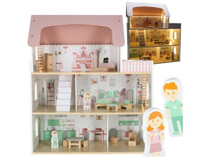 Domek dla lalek drewniany LULILO Peonio 70cm LED roz 176199
