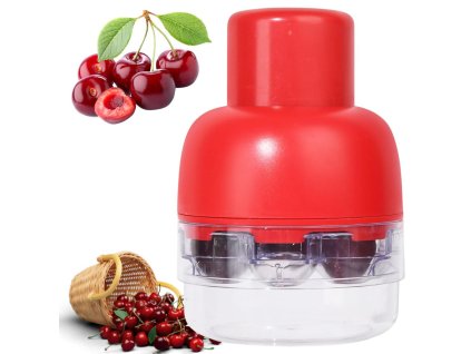 Odpeckovač na třešně, višně a olivy s nádobou na vymačkání pecek, ruční