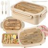 Lunchbox – hnědý snídaňový box s přihrádkami a příbory