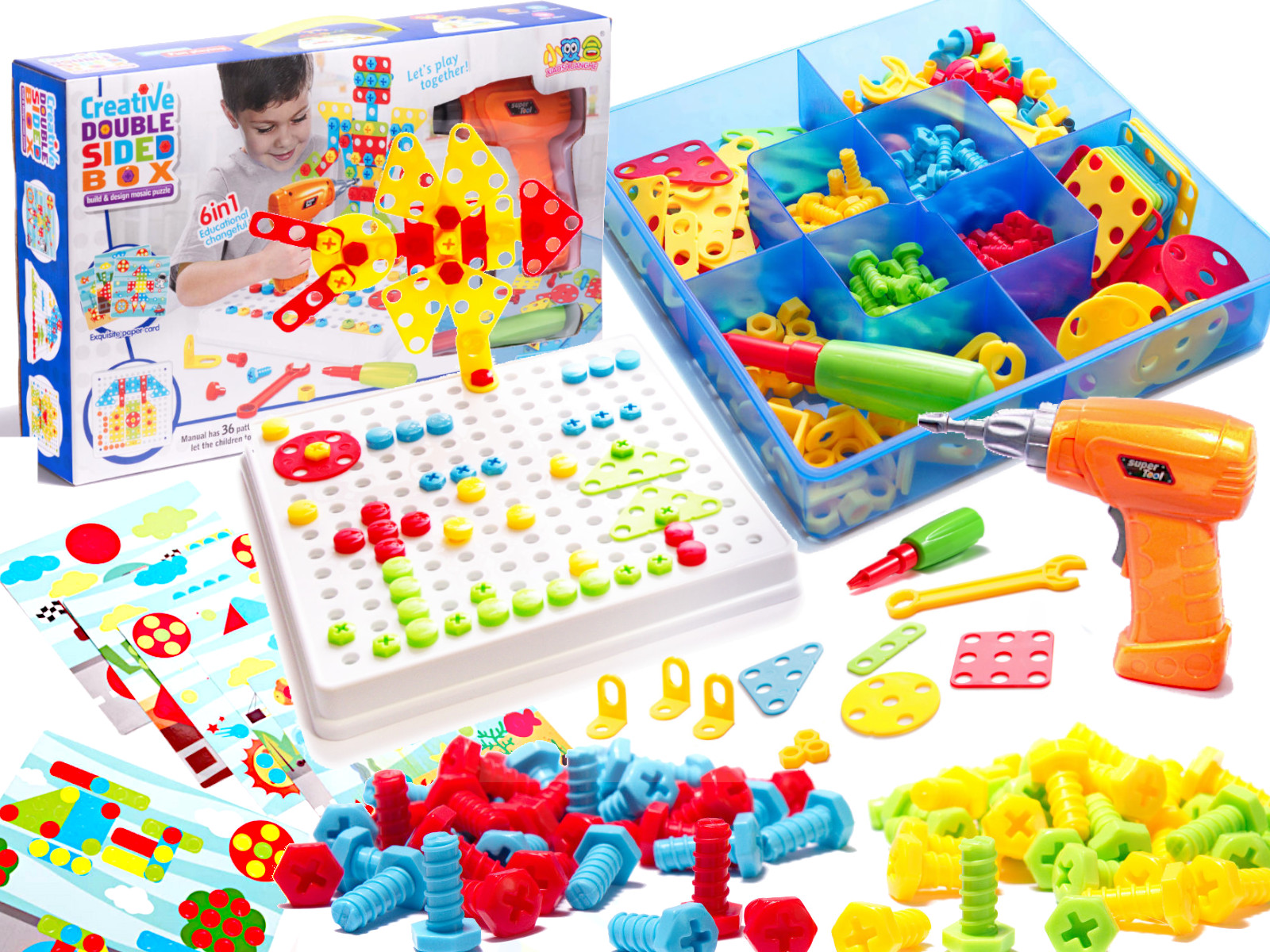 Levně KIK KX7838_5 Mozaika dětské puzzle plastové bloky + šroubovák 261 dílků