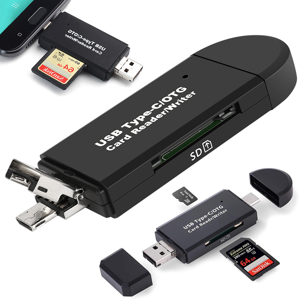 Levně Verk 06258 Čtečka karet OTG 5 v 1, TF/SD, USB, Micro USB, USB-C