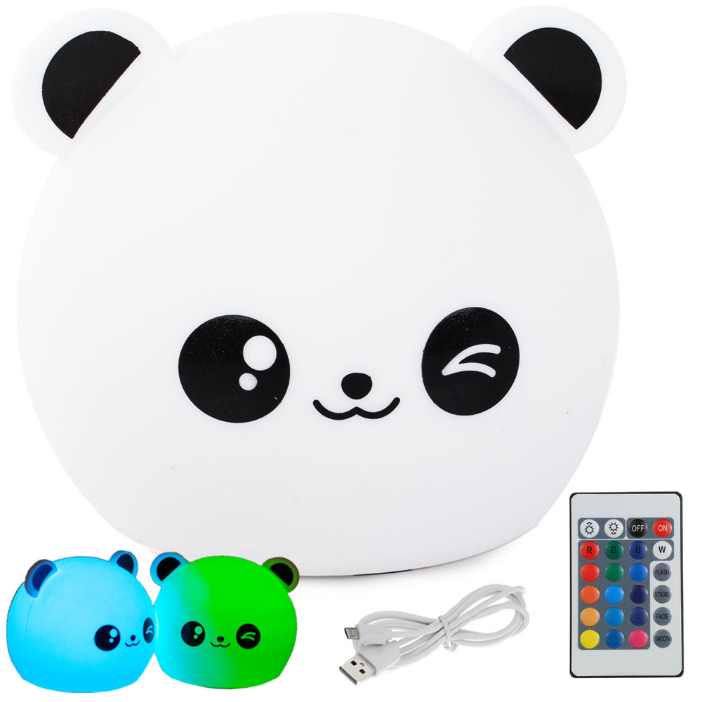 Levně Verk 24079 Noční RGB lampička dotyková panda USB 1200mAh s dálkovým ovládáním