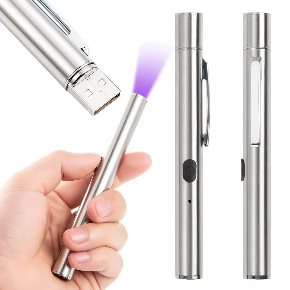 Levně Verk 08361 Magnetické pero, LED svítilna, tester UV, USB stříbrná