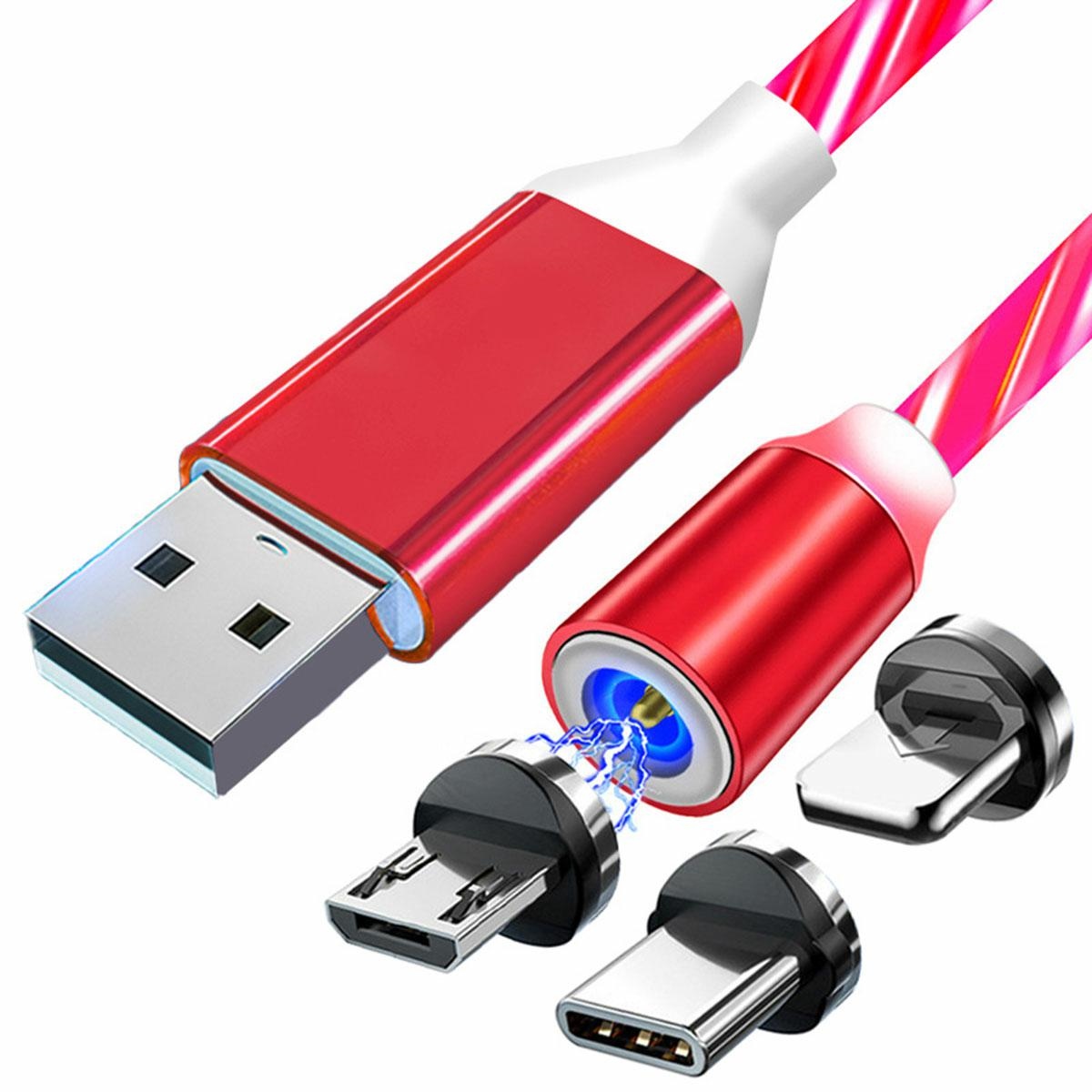 Levně Daalo Magnetický LED USB kabel 3v1 1m červený