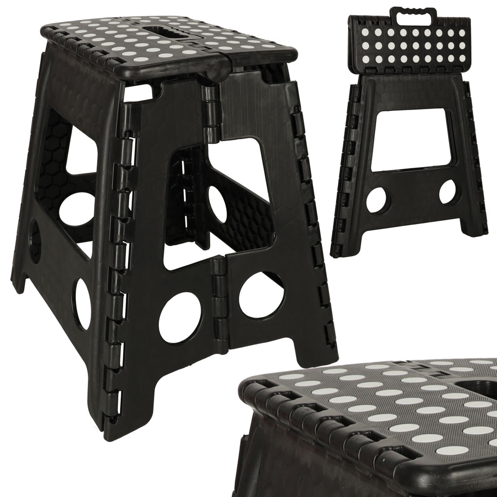 Levně KIK KX4404_3 Protiskluzová skládací stolička 39 cm černá
