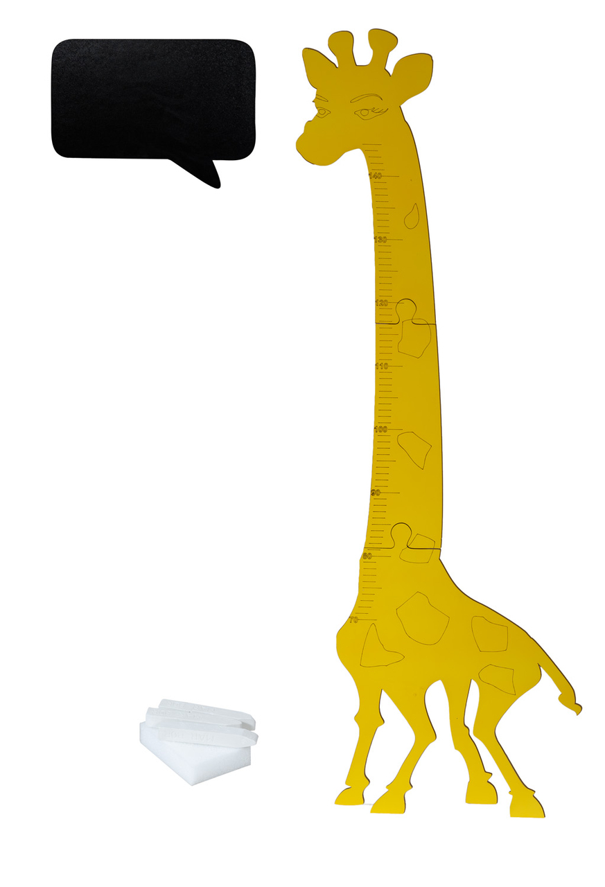 KIK KX3874_1 Dřevěná žirafa růstová míra 125 cm žlutá + křídová tabule 32 x 44 cm AKCE