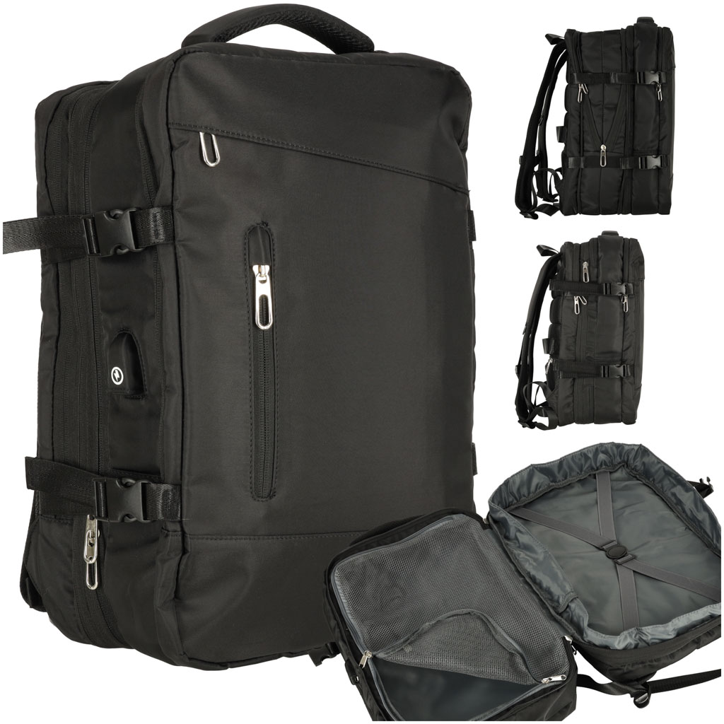 KIK KX4109 Cestovní batoh na notebook rozšiřitelný 26-36L USB kabel prostorný vodotěsný černý AKCE