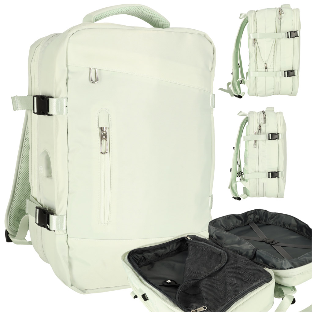 KIK KX4109_1 Cestovní batoh na notebook rozšiřitelný 26-36L USB kabel prostorný vodotěsný zelený AKCE