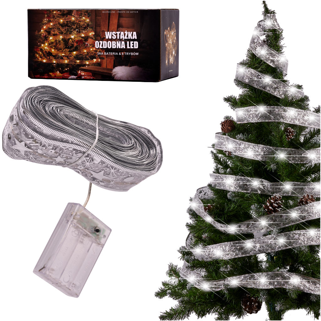 KIK KX4352_1 LED stuha 10m 100LED vánoční stromek světla vánoční dekorace studená bílá s bateriemi AKCE