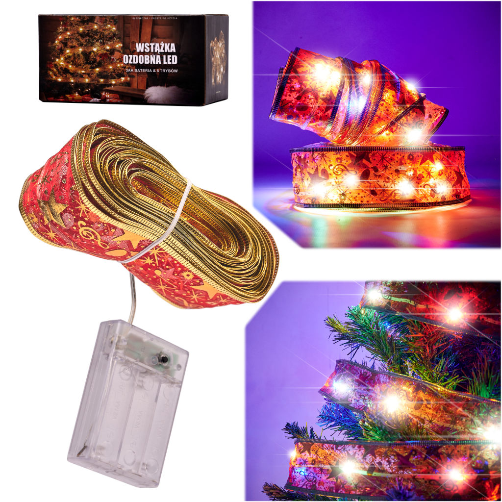 Levně KIK KX4352_2 Stuha dekorativní LED pásek 10m 100LED vánoční stromek světla vánoční dekorace vícebarevné s bateriemi AKCE